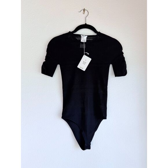 NWT Wolford Net Lines Body Laser-Cut Short Sleeve Bodysuit in Black Size XS - Picture 7 of 14